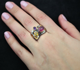 Серебряное кольцо с сапфиром 2,82 карат, аметистом и сфеном Серебро 925