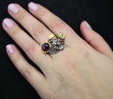 Серебряное кольцо с рубином 3,79 карат, цаворитом и сапфирами Серебро 925