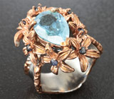 Серебряное кольцо с топазом и синими сапфирами Серебро 925