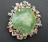 Серебряный кулон с необработанным зеленым кварцем и изумрудами Серебро 925