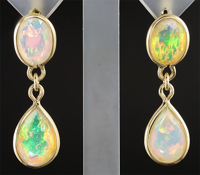 Золотые серьги с яркими ограненными эфиопскими опалами 6,95 карат