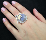 Оригинальное серебряное кольцо с лабрадоритом, жемчужиной и цветной эмалью Серебро 925