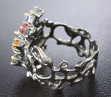 Серебряное кольцо с перидотом, танзанитами и разноцветными сапфирами Серебро 925