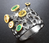 Серебряное кольцо с изумрудами и сапфирами Серебро 925