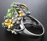 Серебряное кольцо с перидотом и цаворитами Серебро 925
