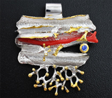 Серебряный кулон с кораллом и синим сапфиром Серебро 925