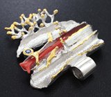 Серебряный кулон с кораллом и синим сапфиром Серебро 925