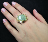 Серебряное кольцо с пренитом и жемчужиной Серебро 925