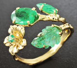 Золотое кольцо с изумрудами 3,33 карат и бриллиантом Золото