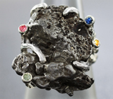 Комплект с осколками метеорита Кампо-дель-Сьело и разноцветными сапфирами Серебро 925