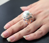 Массивное серебряное кольцо с жемчужиной и перламутром Серебро 925