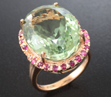 Серебряное кольцо c зеленым аметистом и рубинами Серебро 925
