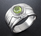 Стильное серебряное кольцо с зеленым сапфиром Серебро 925