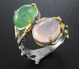 Серебряное кольцо с розовым кварцем и пренитом Серебро 925