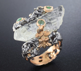 Серебряное кольцо с бесцветным кварцем и изумрудами Серебро 925