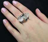 Серебряное кольцо с бесцветным кварцем и изумрудами Серебро 925