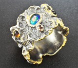 Серебряное кольцо с черными кристаллическими опалами Серебро 925