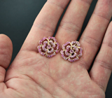 Чудесные серебряные серьги с розовыми и пурпурными сапфирами Серебро 925