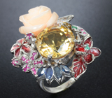 Серебряное кольцо с самоцветами и цветной эмалью Серебро 925