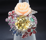 Серебряное кольцо с самоцветами и цветной эмалью Серебро 925