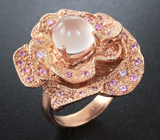 Превосходное серебряное кольцо с розовым кварцем и сапфирами Серебро 925