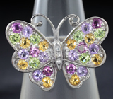 Чудесное серебряное кольцо «Бабочка» с самоцветами Серебро 925