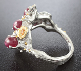 Серебряное кольцо с рубинами, разноцветными сапфирами и цаворитом Серебро 925