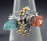 Серебряное кольцо с апатитом и гранатом Серебро 925