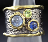 Серебряное кольцо с синими сапфирами и перидотом Серебро 925