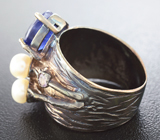 Серебряное кольцо с сапфирами и жемчугом Серебро 925
