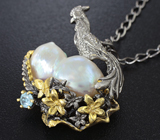 Серебряный кулон с жемчужиной барокко и голубым топазом + цепочка Серебро 925