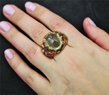 Серебряное кольцо с зеленым аметистом и рубинами Серебро 925