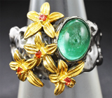 Серебряное кольцо с изумрудом и оранжевыми сапфирами Серебро 925