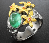 Серебряное кольцо с изумрудом и оранжевыми сапфирами Серебро 925