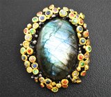 Серебряный кулон с лабрадоритом цаворитами гранатами и сапфирами Серебро 925