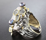Серебряное кольцо с розовым кварцем и цветным жемчугом Серебро 925