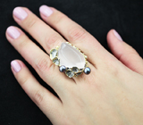 Серебряное кольцо с розовым кварцем и цветным жемчугом Серебро 925