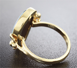 Золотое кольцо с ярким австралийским дублет опалом 5,73 карат, цаворитом и бриллиантами  Золото