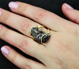 Золотое кольцо с метеоритом 31,9 карат, черным и бесцветным бриллиантами  Золото