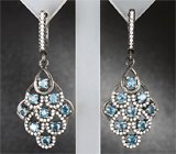 Ажурные серебряные серьги с голубыми топазами Серебро 925