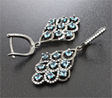 Черненые серебряяные серьги с голубыми топазами Серебро 925