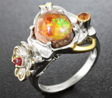 Серебряное кольцо с мексиканским jelly опалом и сапфирами Серебро 925