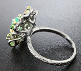 Серебряное кольцо с бериллом, цаворитами и сапфирами Серебро 925