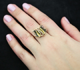 Золотое кольцо с резными полихромными турмалинами 2,39 карат Золото