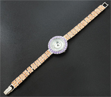 Серебряные часы на браслете с разноцветным кубиком циркония Серебро 925