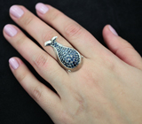 Скульптурное серебряное кольцо «Кит» с синими сапфирами Серебро 925