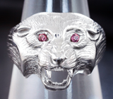 Скульптурное серебряное кольцо «Тигр» с родолитами