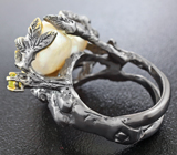 Серебряное кольцо с жемчугом и перидотами Серебро 925
