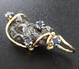 Золотой кулон с метеоритом 16,95 карат и синими сапфирами Золото