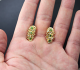 Золотые серьги с уральскими демантоидами 0,71 карат и бриллиантами Золото